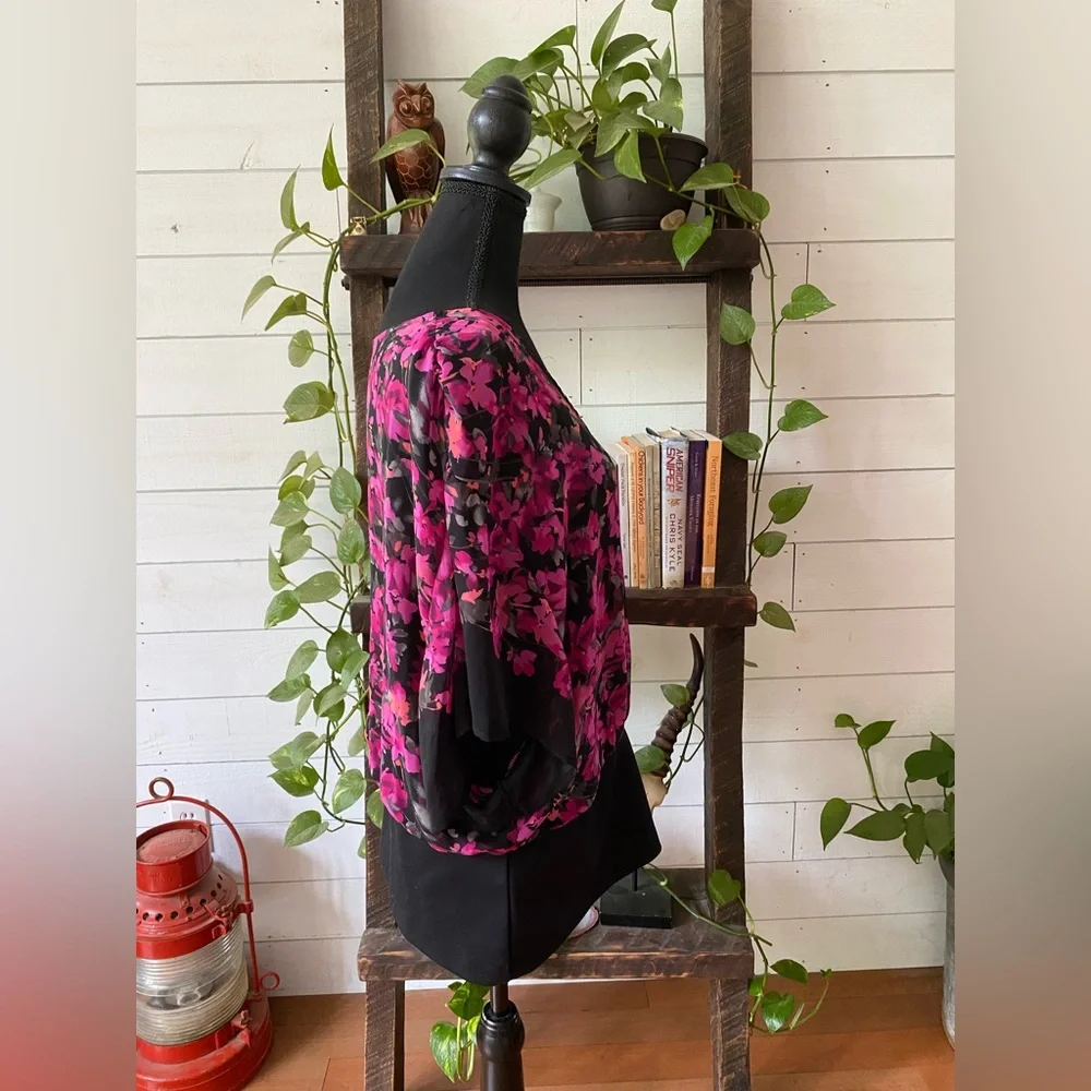 Elle: Pink and Black Floral Blouse with Cami